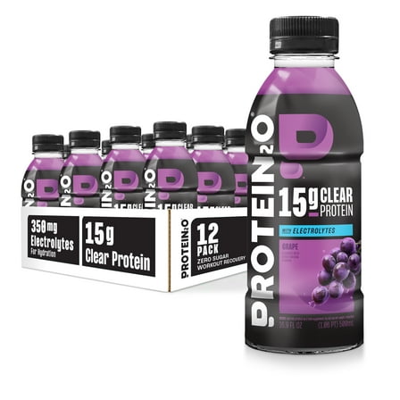 Protein2o 15g Whey Protein Isolate Hydration Drink, 350mg of Electrolytes, Vitamins B5 & B6, Sugar Free, Grape, 16.9 oz Bottle (Pack of 12)