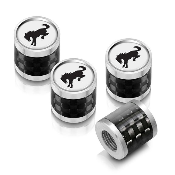 iPick Image for Ford Bronco in White on Real Carbon Fiber Barrel Silver Aluminum Tire Valve Stem Caps, Official Licensed