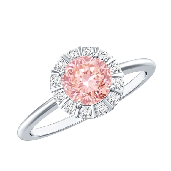Rosec Jewels Lab Grown Pink Diamond Designer Engagement Ring - 1 Ct - Fancy Pink Color VVS Clarity - Pink and White Diamond Ring, 925 Sterling Silver, US 4.00