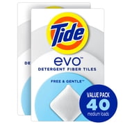 Tide Evo Laundry Detergent Tiles, Free & Gentle, Hypoallergenic, Unscented, 40 Count