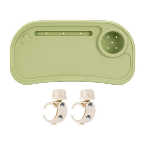Bandeja universal para cochecito de bebé, con portavasos extraíble, compartimento de almacenamiento, bandeja para cochecito, bandejas para snacks Verde