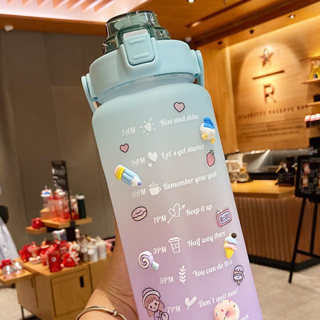 Botella de agua Likrtyny 2L con pajita de silicona Para deportes y viajes