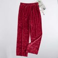 thumbnail image 3 of QATAINLAV Wide Leg Pants for Women Elastic High Waisted Baggy Lounge Pant Casual Velvet Cozy Yoga Sweatpants Solid Color Trousers with Pockets Wine S Lightning Sale, 3 of 7