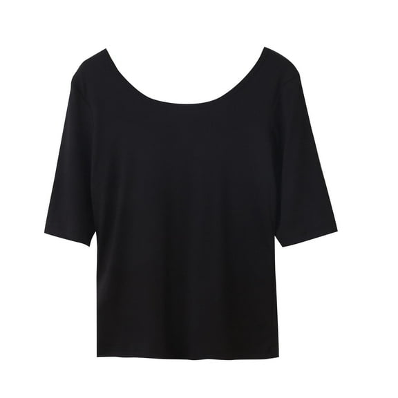 QUNYINEY Casual Women's T-Shirts Short Sleeve Solid Crew Neck Pullover Tops Loose Women Tops