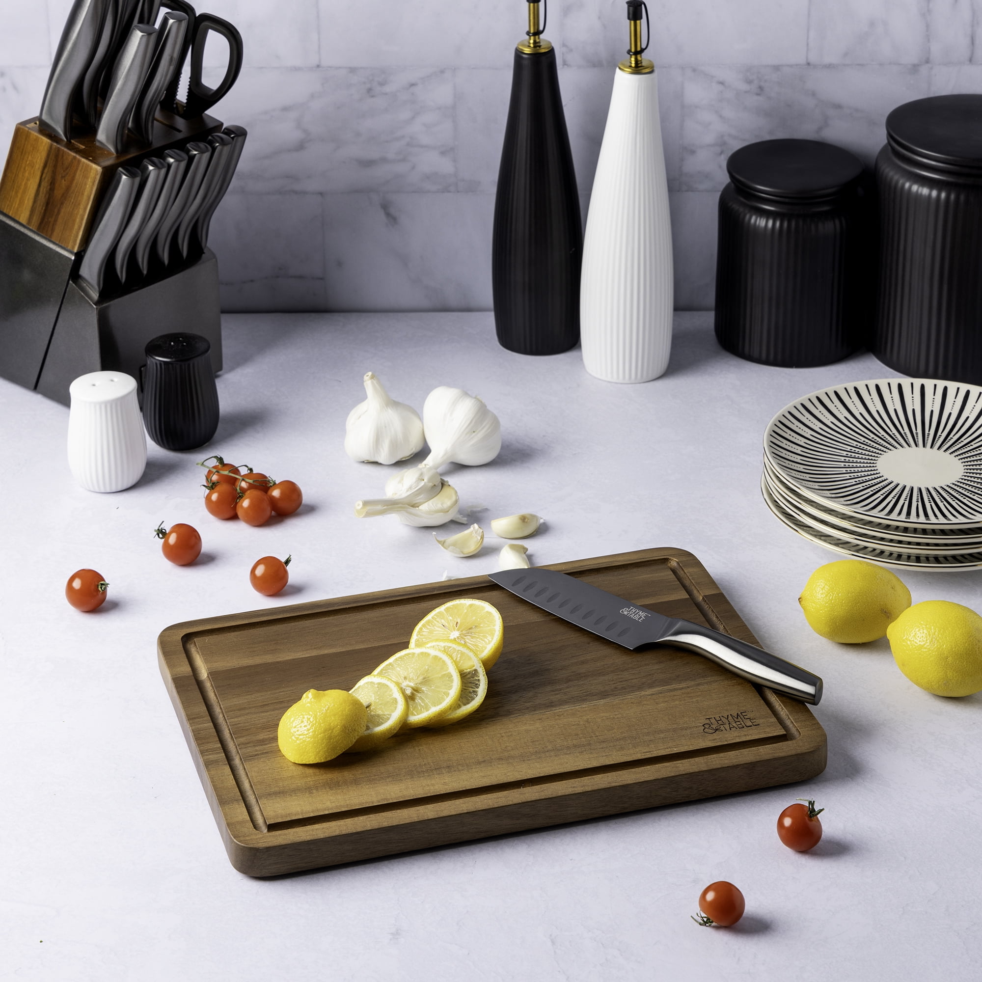 Thyme & Table Medium 10"x14" Acacia Wood Cutting Board with Triangle Shaped Anti-Slip Grips