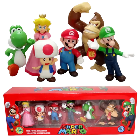 6PC Super Mario Bros Action Figure Set - Mario,Luigi,Peach,Yoshi,Toad & Donkey Kong - Kids Birthday & Christmas Gifts