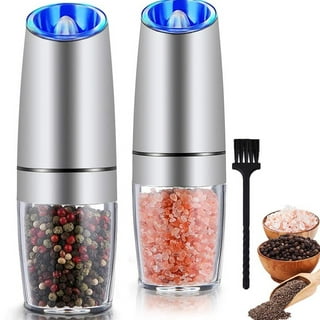 OVENTE Electric Stainless Steel Tall Sea Salt and Pepper Grinder Set with  Ceramic Blade, Battery Operated Adjustable Coarseness Salt & Pepper Mill  Automatic One Handed Touch, Pack of 2 Silver SPD112S 