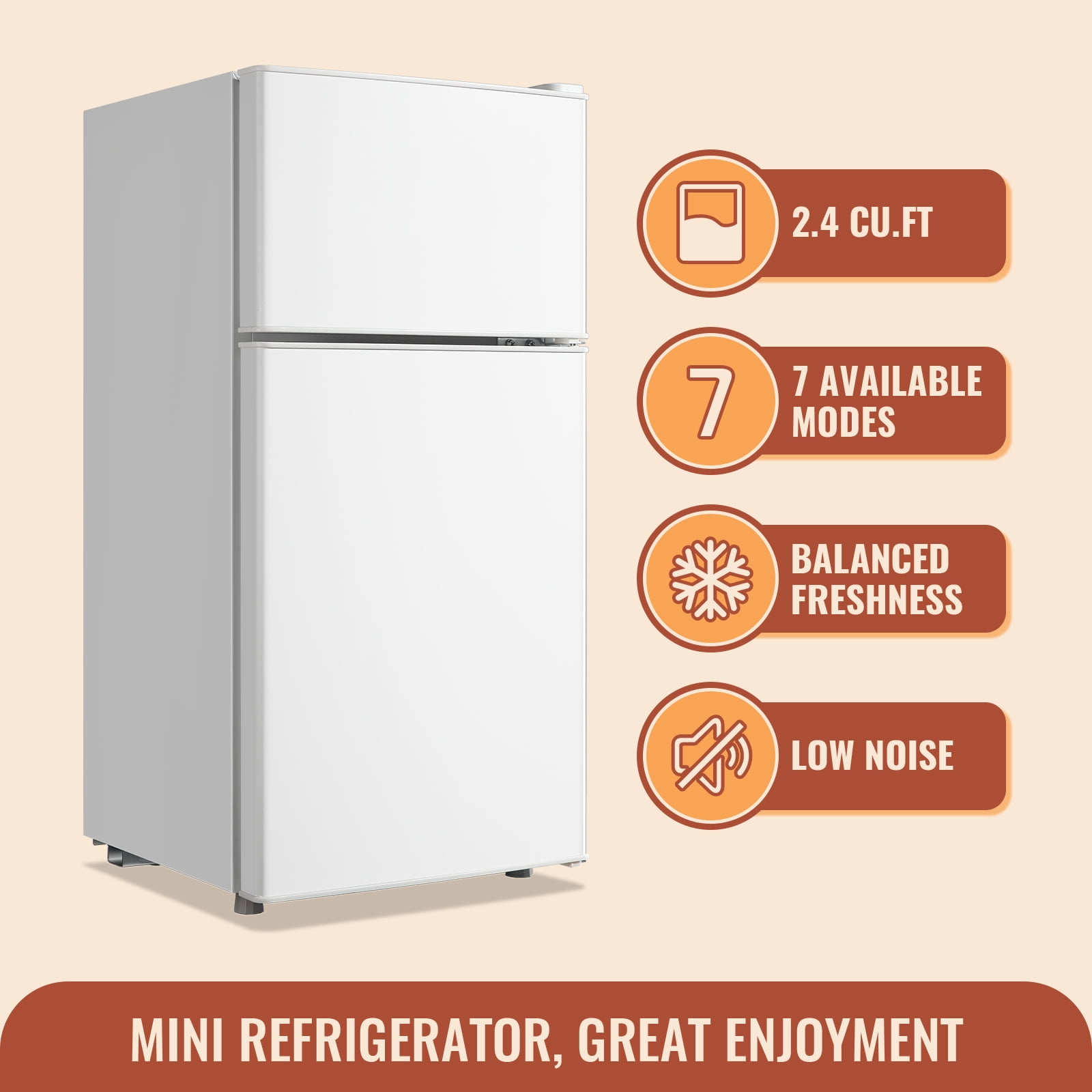 DEMULLER Mini Fridge Small Refrigerator 2.4 Cu Ft with Freezer Two