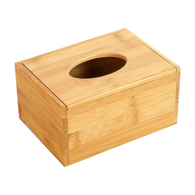 Caja de pañuelos de bambú con tapa, dispensador de pañuelos faciales, organizador decorativo rectangular M