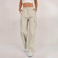 thumbnail image 6 of Lenpel Cargo Pants for Women Elastic High Waisted Pull on Straight Leg Casual Pants Loose Streetwear Trousers with Pockets(Beige,X-Large), 6 of 7