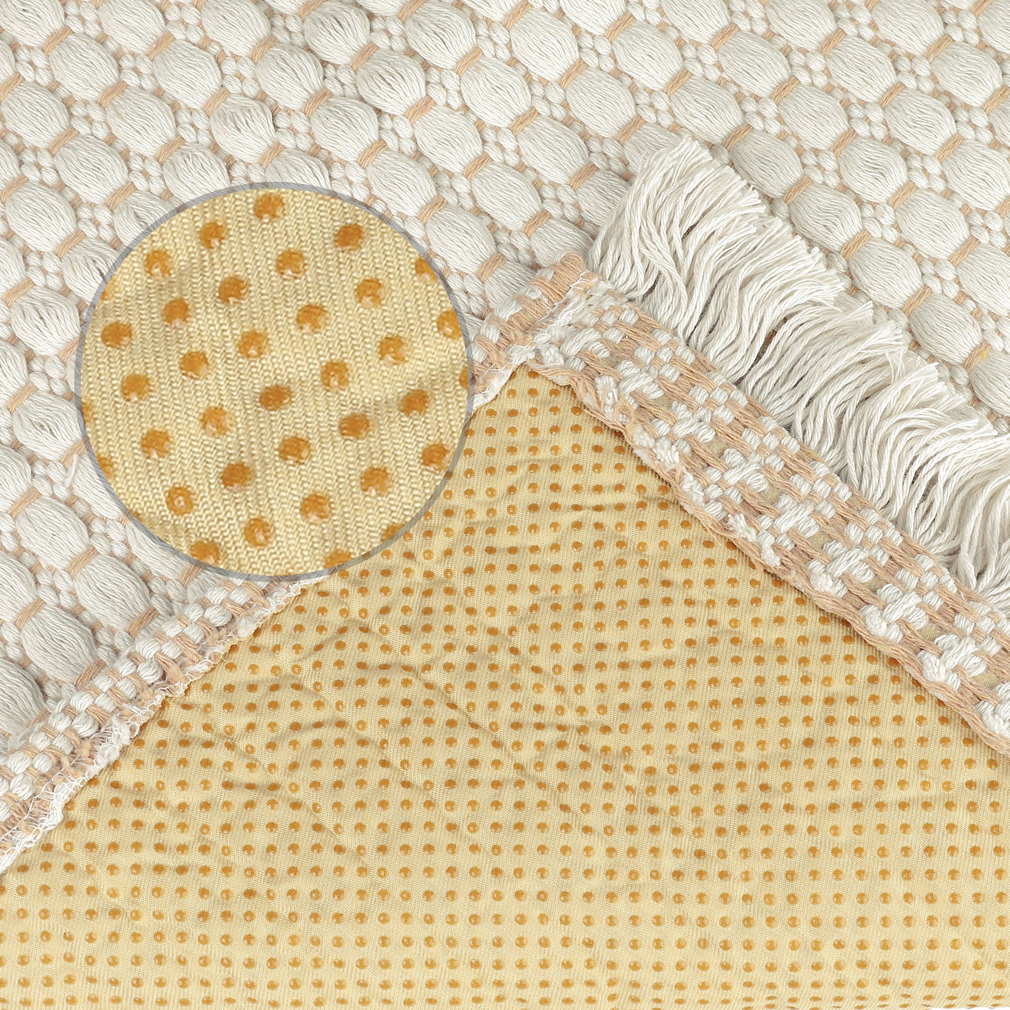 Unique Bargains Boho Bathroom Rug Woven Texture Rug for Bedroom Throw Rug with Fringe Beige 16" x 24"