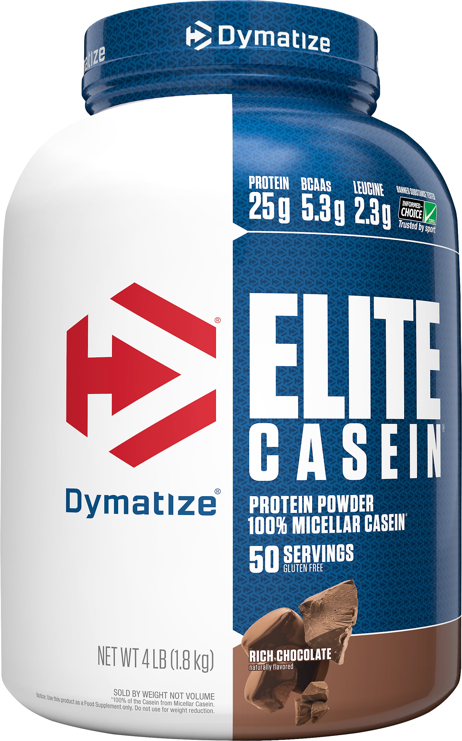 Photo 1 of **EXPIRES 03/2024** Dymatize Elite Casein Protein Powder, Rich Chocolate, 4 lb