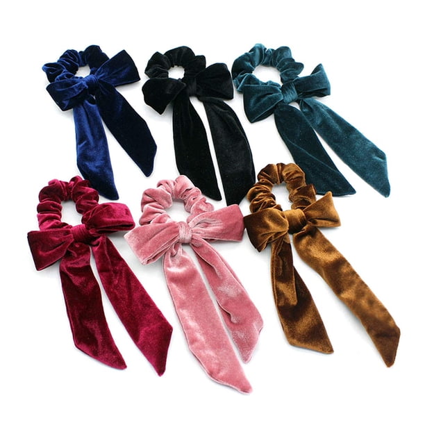 6 PCS Mujeres Señora Terciopelo Elásticos Gomas para el cabello Lazos para el cabello Lazos Suave Envoltura para la cabeza Diademas Elásticos Corbata para el cabello Soportes para cola de caballo Acce