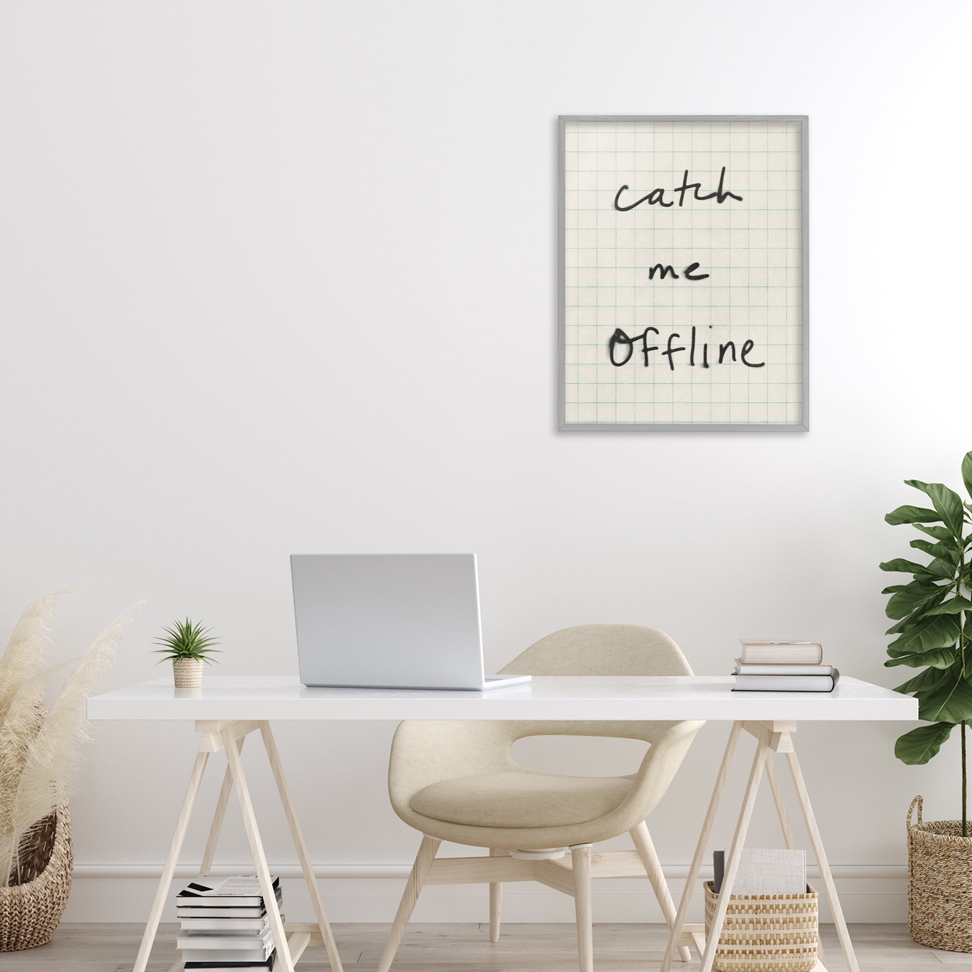 Stupell Industries Catch Me Offline Scrawl Gray Framed Giclee Art, design by Victoria Barnes