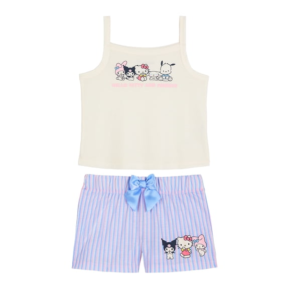 Hello Kitty x Wonder Nation Girls Tank Top and Sleep Shorts Pajama Set, 2-Piece, Sizes 4-18