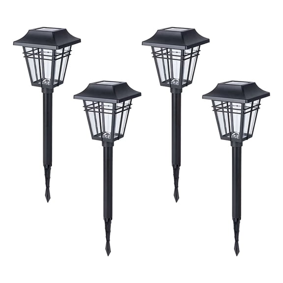 Yards & Beyond Solar Powered LED Landscape Pathway Walkway Light, Black Metal Square, Glass Lens, 10 Lumens, Warm White Light, Dusk to Dawn, 4 Pack
