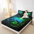 thumbnail image 4 of Homewish Teens Colorful Gamepad Twin Sheet Sets,3D Console Twin Fitted Sheet,Green Blue Flat Sheet For Boys Kids,Luxury Bedroom Decor,3-Piece, 4 of 7
