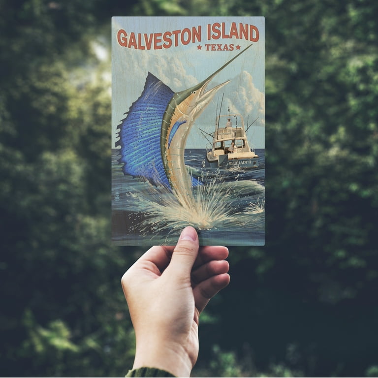 Galveston Island, Texas, Sailfish Deep Sea Fishing (4x6 Birch Wood Postcards,  2-Pack Stationary, Rustic Home Wall Decor) 