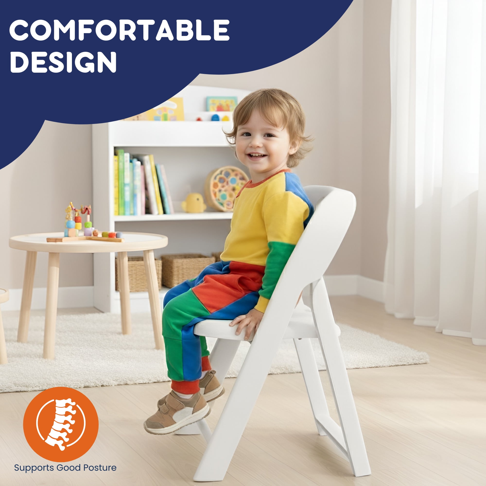 Giggle & Play Folding Chairs, Portable and Lightweight Kids Chair with Backrest, White, 2 Pack