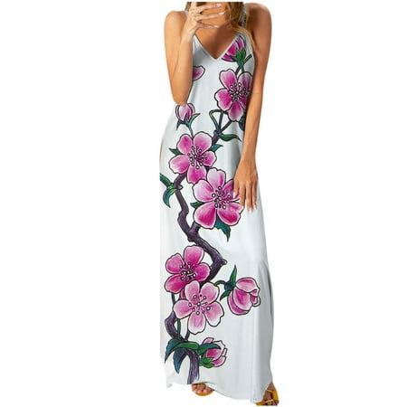 

Pink Dress Sweater Dress Women s Summer Trendy Sling V-neck Sleeveless Printed Slim Beach Dress on Clearance Maternity Dress for Photoshoot Womens Tops Dressy Casual Pink L