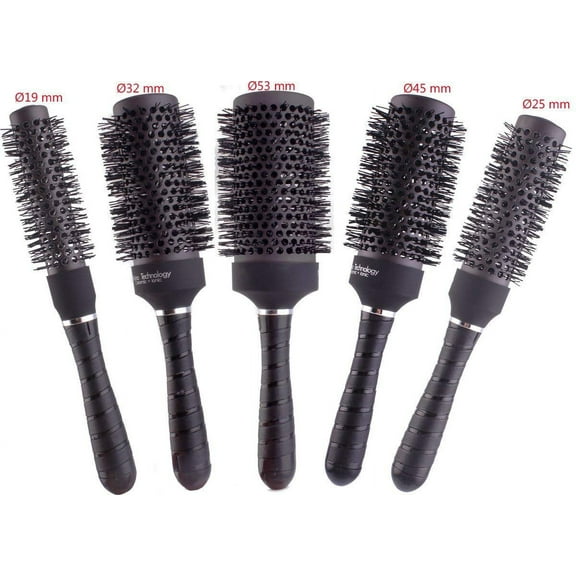 Perfehair Round Thermal Brush Set, Professional Nano Ceramic & Ionic Barrel Hair Styling Blow Drying Curling Brush, 5 Different Sizes, Black