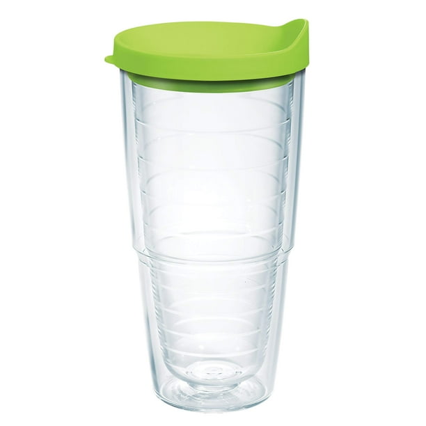 Tervis Vaso De Viaje Con Tapa Transparente Y Colorido, Fabricado En Estados Unidos, Con Aislamiento De Doble Pared, Mantiene Las Bebidas Frías Y Calientes, Tapa Verde Lima De 24 Oz