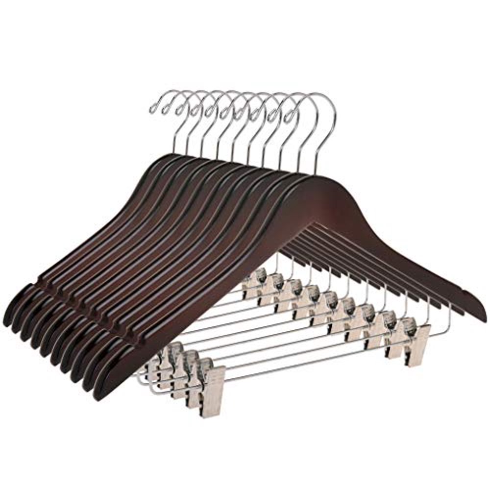 Quality Wooden Skirt Hangers with Clips Smooth Solid Wood Pants Hangers