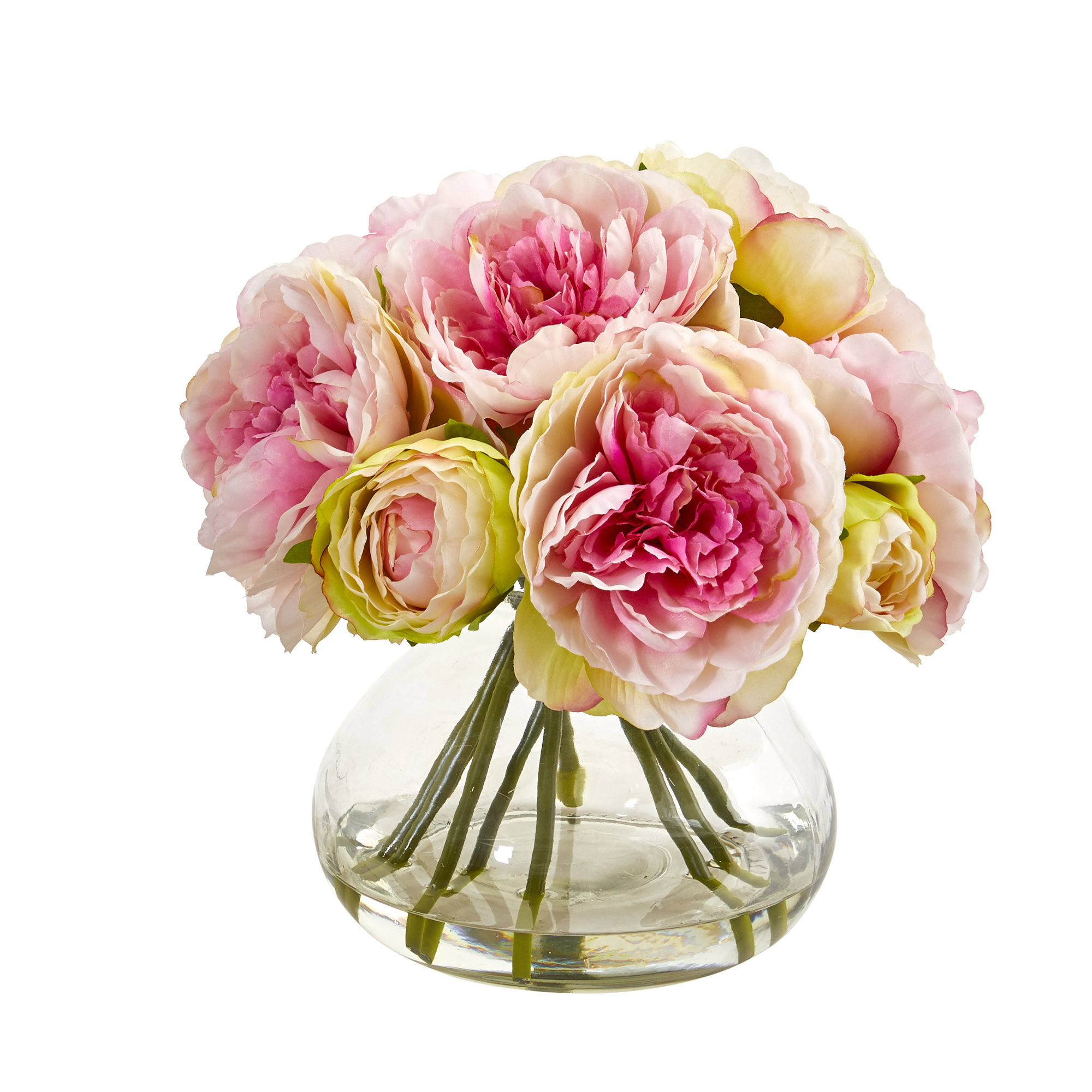 Nearly Natural Pink Peony Artificial Flower Arrangement in Vase