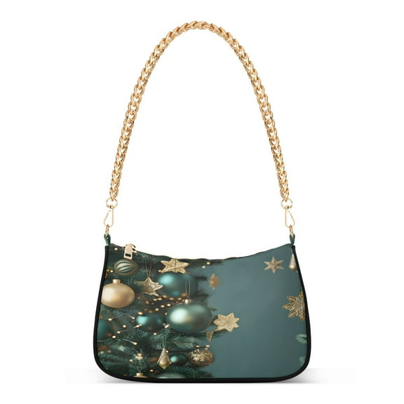 Ryvnso Christmas Tree Pattern Womens Chain Shoulder Bag Tote Handbags Clutch Hobo Purse with Zipper for Travel