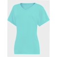 thumbnail image 5 of Women's V Neck T Shirts Casual Rolled Short Sleeve Side Split Summer Tops Loose Fit, 5 of 5