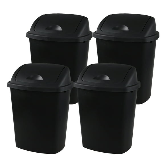 Sosody 4-Pack Kitchen Trash Can Plastic, Plastic Swing Top Garbage Can, 8 Gallon, Black