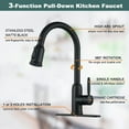 thumbnail image 2 of Wowow Pull Down Kitchen Faucet High Arc Single Handle Kitchen Sink Faucet in Matte Black, 2 of 5