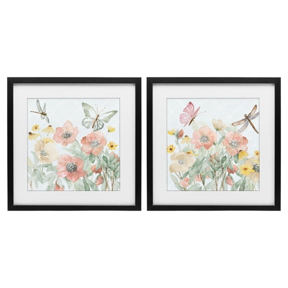 Stupell Industries Delicate Garden Joy 2 Piece Black Framed Print Under Glass Set, design by Lanie Loreth