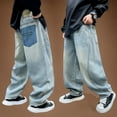 thumbnail image 2 of RMGVDSD Boys Baggy Jeans Wide Leg Jeans Fashion Straight Cargo Jeans Trousers Elastic Waist Trousers With Pockets Children Regular Fit Jeans 11-12 Years, 2 of 8