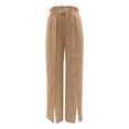thumbnail image 4 of Bmisegm Stylish Women's Casual Pants Wide Leg Loose Palazzo Trousers Comfortable Fit Elastic Waist with Pockets Trendy Design for All Occasions Khaki L, 4 of 5