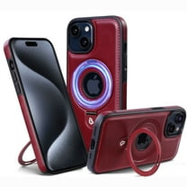 Magnetic for iPhone 14 Case with MagSafe Compatible & Ring Holder Stand, Luxury PU Leather Slim Shockproof Cover Support Wireless Charging Kickstand Phone Case for iPhone 14, Winered