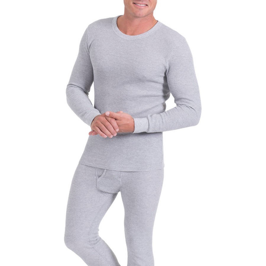 fruit of the loom men's classic midweight waffle thermal underwear crew top (1 & 2 packs), light grey heather, small - image 3 of 4