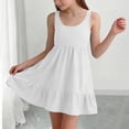 thumbnail image 5 of Girl's Summer Dresses Spaghetti Strap Swing Pleated Cotton Dress Tween Kids Boho Beach Casual Midi Sundress White 11-12 Years, 5 of 6