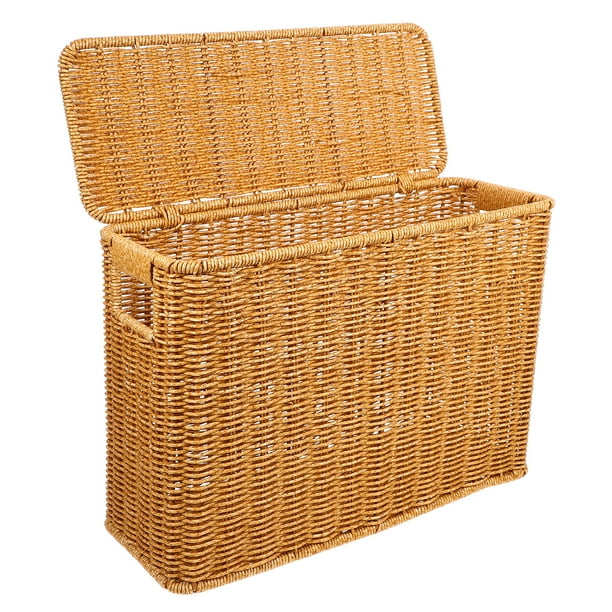 BRIGHTFUFU Cesta tejida para almacenamiento de artículos diversos, cesta decorativa con tapa y asa, contenedor de juguetes para revistas
