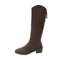 thumbnail image 2 of Viluyesy Womens Knee High Boots, Back Zipper Pointed Toe Chunky Heels Classic Suede Leather Boots Coffee US7, 2 of 9