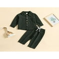 thumbnail image 3 of Toddler Baby Boy Cotton Linen Pants Set Solid Color Long Sleeve Button Down T-Shirt Tops Pants Fall Clothes Outfit, 3 of 7