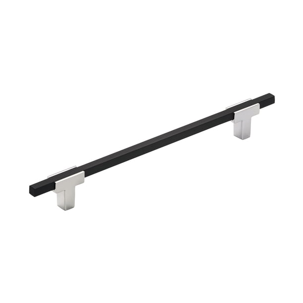Américo | Tirador del gabinete | Cromo pulido/Negro mate cepillado | 7-9/16 pulgadas (192 mm) de centro a centro | Urbanita | 1 paquete | Tirador de cajón | Manija del cajón | Herrajes para gabinetes