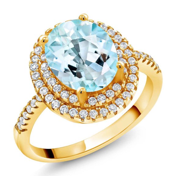 Gem Stone King 18K Yellow Gold Plated Silver Halo Engagement Ring Topaz Moissanite (2.43 Cttw)