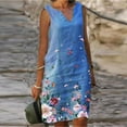 thumbnail image 2 of Liquidation!MSJUHEG Robe Midi Décontractée pour Femmes Robe Décontractée Col en V Mode Taille Sans Manches Imprimé Plus Gilet Floral Robe Fluide pour Femmes Robes pour Femmes Bleu 4TG, 2 of 4