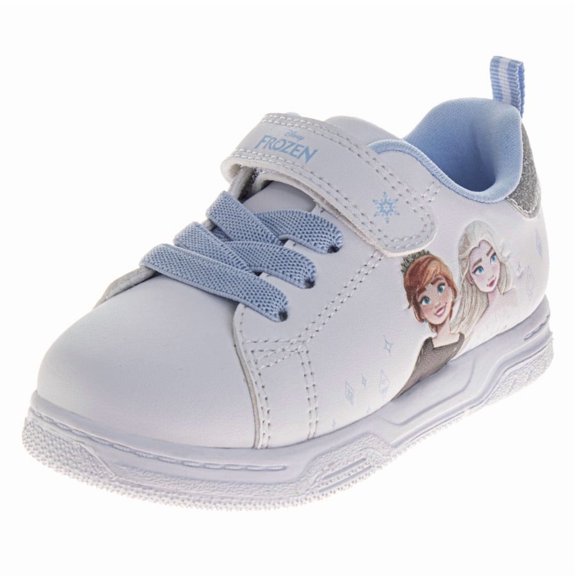 Frozen Toddler Girls Anna And Elsa Hook And Loop Sneakers, White, Size: 6