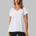 thumbnail image 2 of MIXUE Boho Tops For Women Summer Solid Color V Neck Short Sleeve Casual Soft T-shirts Outwear,White,L, 2 of 9