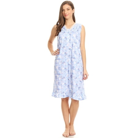 

Lati Fashion Women Nightgowns Short Sleeve Female Nightgowns & Sleepshirts Blue XXXL