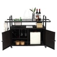 thumbnail image 2 of Outdoor Bar Table Wicker Bar Cart with Cabinet and Steel Top Featuring Ice Bucket Lockable Wheels Side Basket for Garden Patio Poolside and Backyard, 2 of 8