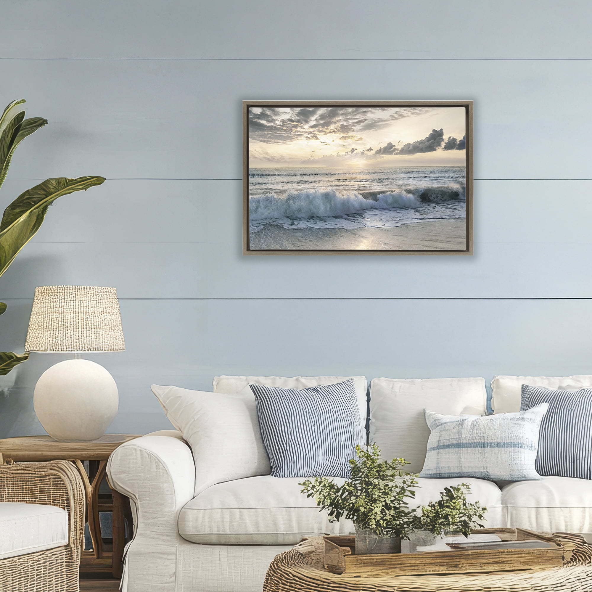 Stupell Industries Sunset Foam Along Shoreline Brown Framed Floater Canvas Wall Art, design by Mike Calascibetta