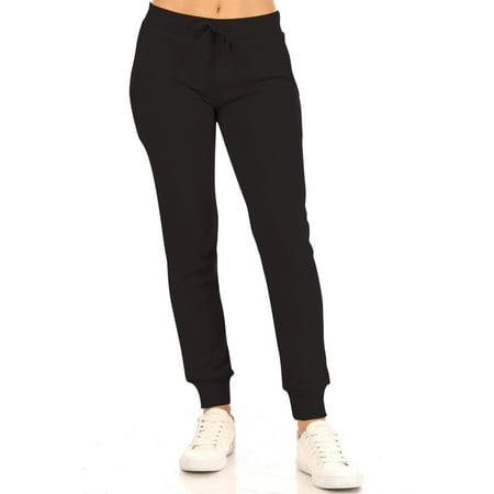 Women's Drawstring Comfy Fleece Solid Elastic Side Pocket Jogger Sweatpants